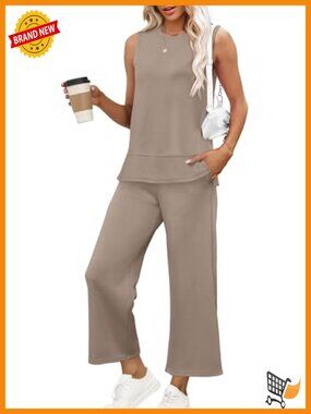 2 Piece Loungewear Set Sleeveless Tank Top Wide Leg Pants Tracksuit